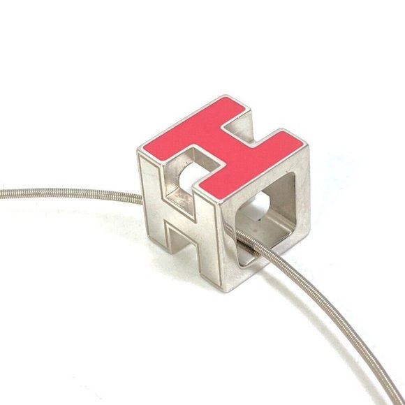 HERMES H cube Cardue H Pendant accessories Necklace Metal Silver/pink - Picture 5 of 7